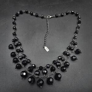 1928 Brand Black Beaded Layered Necklace Victorian Revival